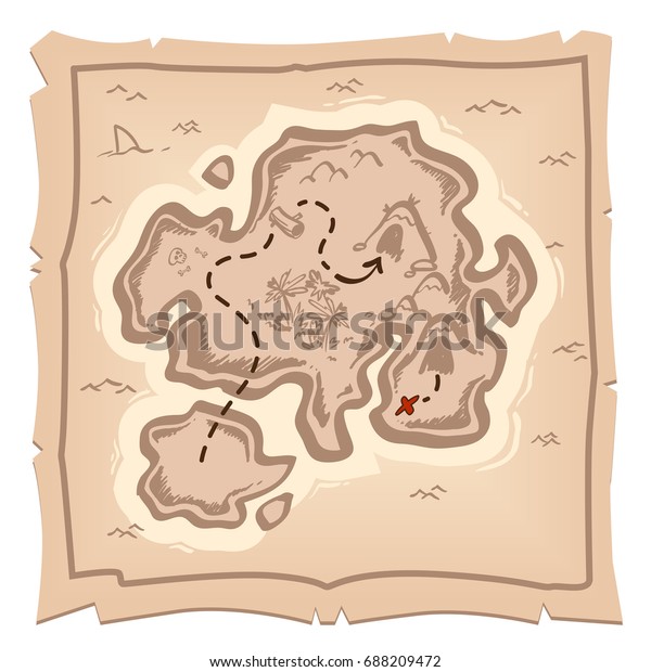 Hand Draw Pirate Treasure Map Treasure Stock Vector Royalty Free   Hand Draw Pirate Treasure Map 600w 688209472 