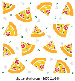 Hand draw pizza. Doodle pizza  pattern background. Fast food  vector pattern or your web site design, app, UI.  EPS10.