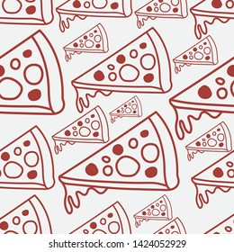Hand draw pizza. Doodle pizza seamless pattern background. Fast food seamless vector pattern.