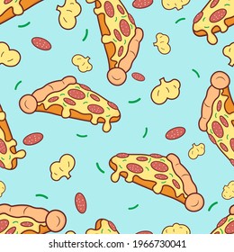 Hand draw pizza doodle seamless pattern background, fast food seamless pattern.