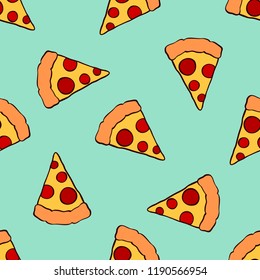 Hand draw pizza pattern. Doodle pizza seamless pattern background. Fast food vector.