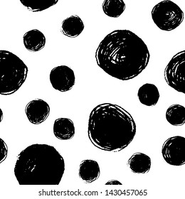 Hand Draw Polka Dots Seamless Pattern. Vector Black ink Brush. The texture of the pencil. Monochrome pattern for printing on fabric, packaging paper and other things.