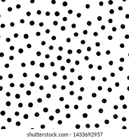 Hand Draw Polka Dots Seamless Pattern. Vector Black ink Brush. The texture of the pencil. Monochrome pattern for printing on fabric, packaging paper and other things.