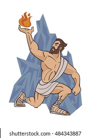 Hand draw of prometheus stole fire from olympus