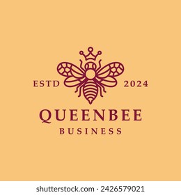 Dibujo a mano Queen Bee Monoline Vector Logo Diseño Vintage