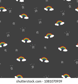 Hand Draw of Rainbow with Star Seamless Pattern