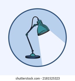 Hand draw reading table lamp icon logo, illustration in vintage engraving style
