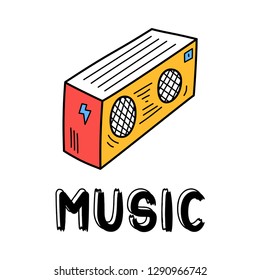 Hand draw record player icon in doodle style for your design with lettering.