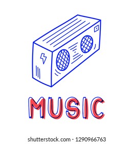 Hand draw record player icon in doodle style for your design with lettering.