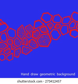 Hand draw red geometric pattern on blue background