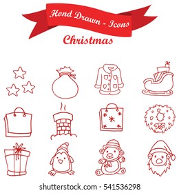 Hand draw of red icon Christmas vector art