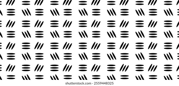 Hand draw repeating motif. Ink brush stroke pattern isolated on white background. Can be used for textile, wrapping paper or decor background. Doodle lines