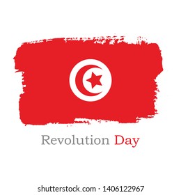 Hand draw Republic of Tunisia flag. National Tunisia banner for design on white background. Revolution Day. Vector Illustration. 