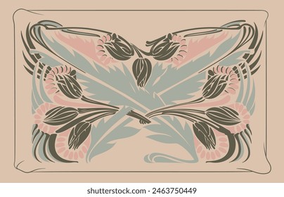 
hand draw retro Art Nouveau floral botanical decorative frames vector