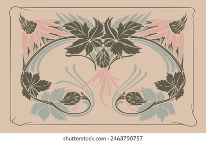 hand draw retro Art Nouveau floral botanical decorative frames vector