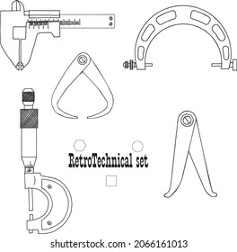 Hand draw retro technical set with retro measuring instruments on a transparent background. Idea for printing on notebooks, technical posters, patterns. - Powered by Shutterstock - Get 15% off with code: PIKWIZARD15