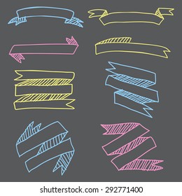 hand draw ribbon banner vector set