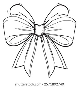 Hand draw ribbon and bow black white 