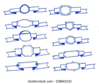 Hand draw Ribbons Set Vector Illustration