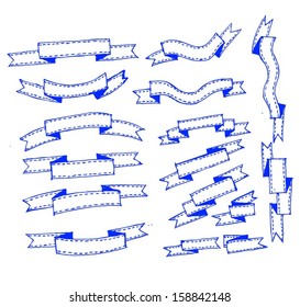 Hand draw Ribbons Set Vector Illustration