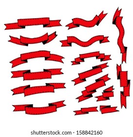 Hand draw Ribbons Set Vector Illustration