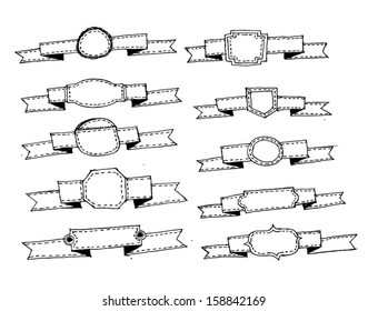 Hand draw Ribbons Set Vector Illustration