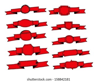 Hand draw Ribbons Set Vector Illustration