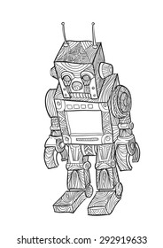 Hand draw of Robot in Zentangle style