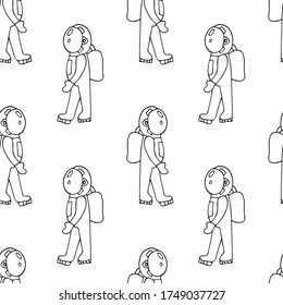 Hand draw rocket or spaceships with austronaut in open space seamless pattern for comic cartoon design. Vector symbols of cosmonaut vehicle