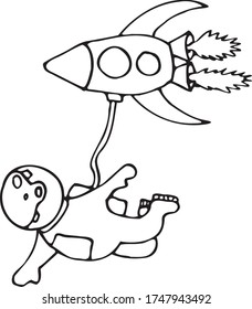 Hand draw rocket or spaceships and space shuttle icons for comic cartoon design. Vector symbols of cosmonaut vehicle.