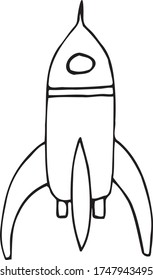 Hand draw rocket or spaceships and space shuttle icons for comic cartoon design. Vector symbols of cosmonaut vehicle.