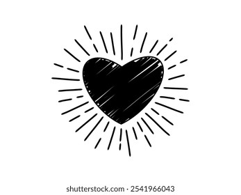 Hand draw romantic heart icon. Love symbol. Valentine's Day sign isolated on white background, Flat style for graphic, logo, website, mobile app, UI, UX.