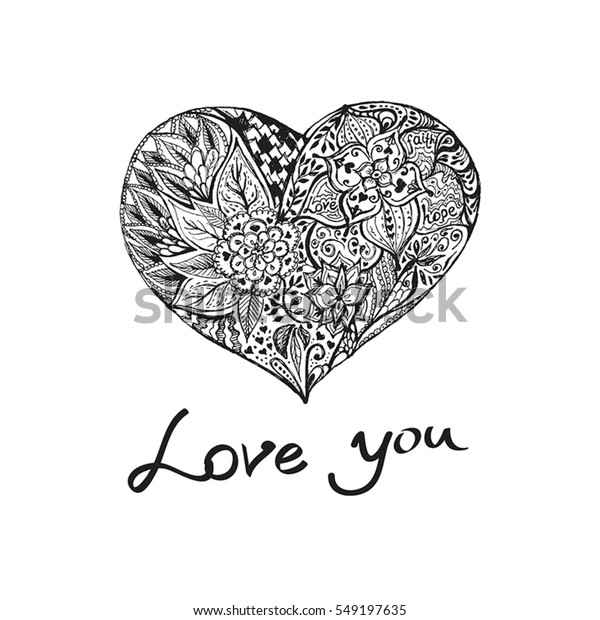 Hand Draw Romantic Ink Heart Doodle Stock Vector Royalty 