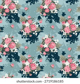 Hand draw rose pattern in vector. Seamless floral pattern design