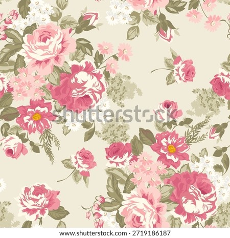 Hand draw rose pattern in vector. Seamless floral pattern design