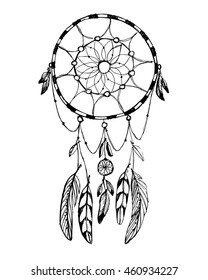 Hand draw rustic dream catcher . Boho style vector illustration on white background. 