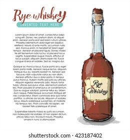 Hand draw of Rye Whiskey bottle. Vector illustration.