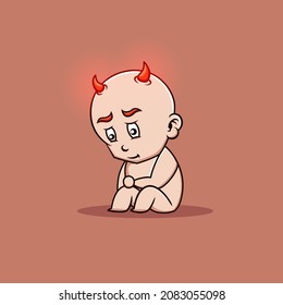 dibujar mano triste personaje de bebé diablo vector doodle ilustración editable para logotipo o decoración