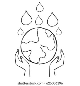Hand draw save world doodles vector illustration