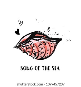 Hand Draw Sea Shell grunge design with ink stains.