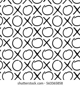 Hand draw seamless cross zero pattern. Black cross and zero on white background. XO XO. eps10