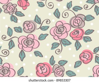 hand draw seamless  flowers on green background