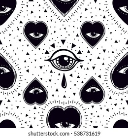 Hand draw seamless pattern of the All-seeing eye. Can be used for fabric design,paper,textile,background. Religion philosophy, spirituality, occultism,chemistry, science, magic.