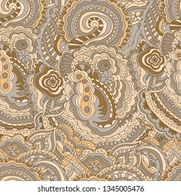 Hand draw seamless pattern with arabic, oriental, indian motiv. Traditional ornament, paisley