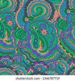 Hand draw seamless pattern with arabic, oriental, indian motiv. Traditional ornament, paisley