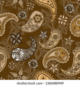 Hand draw seamless pattern with arabic, oriental, indian motif. Traditional ornament, paisley