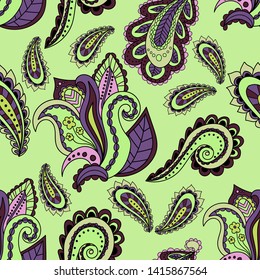 Hand draw seamless pattern with arabic, oriental, indian motiv. Traditional ornament, paisley