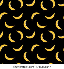 Hand draw seamless pattern of banana. Vector illustration. black background.