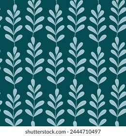 Hand draw seamless pattern with blue leaves. Vector background in flat style	