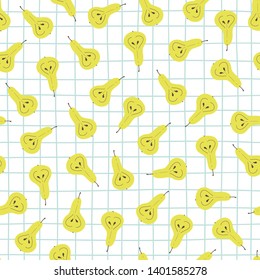 Hand draw seamless pattern with cartoon pears. Summer fruits vector print in scandinavian style. Use for textile, print, surface design, fashion kids wear